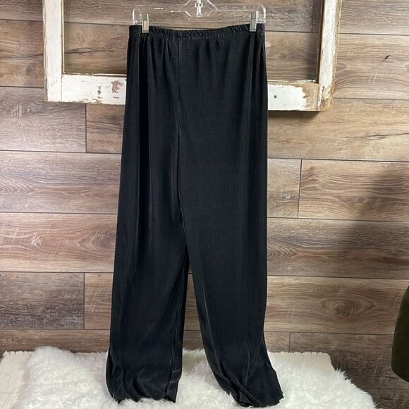 Bentley Wide Leg Ribbed Polyester Drawstring Pants, Size XL, Black, Vintage 90’s - Picture 5 of 8